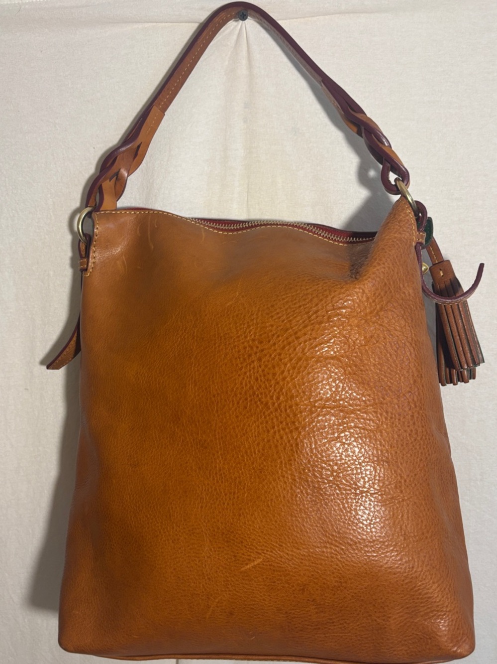 Dooney & Boutke Genuine Leather Tan Hobo Shoulder Bag Tassel western Classic - Picture 2 of 10